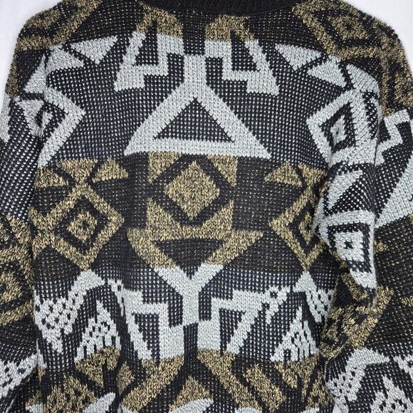 Checkpoint Vintage 90s Mens Geometric Cosby Eclectic Grandpa Sweater S Grunge - Picture 7 of 10